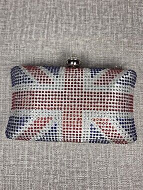 Union Jack British Flag Rhinestone Crystal Clutch Handbag Purse Crossbody